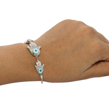 EVIL EYE SILVER HAND OF FATIMA BRACELET