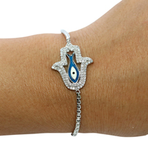 EVIL EYE SILVER HAND OF FATIMA BRACELET