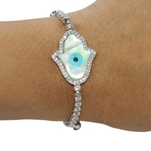 EVIL EYE SILVER HAND OF FATIMA BRACELET