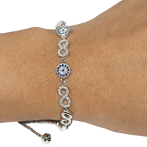 EVIL EYE SILVER INFINITY & ROUND BRACELET