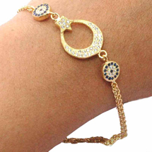 EVIL EYE GOLD PLATED CRESCENT MOON BRACELET