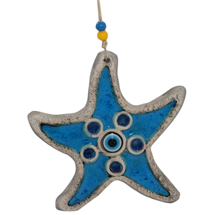 EVIL EYE LIGHT BLUE CERAMIC STARFISH WALL HANGING