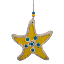 EVIL EYE CERAMIC YELLOW STARFISH WALL HANGING