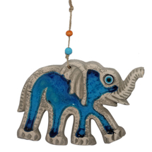 EVIL EYE BLUE CERAMIC ELEPHANT WALL HANGING