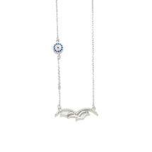 EVIL EYE SILVER FLYING BIRDS NECKLACE